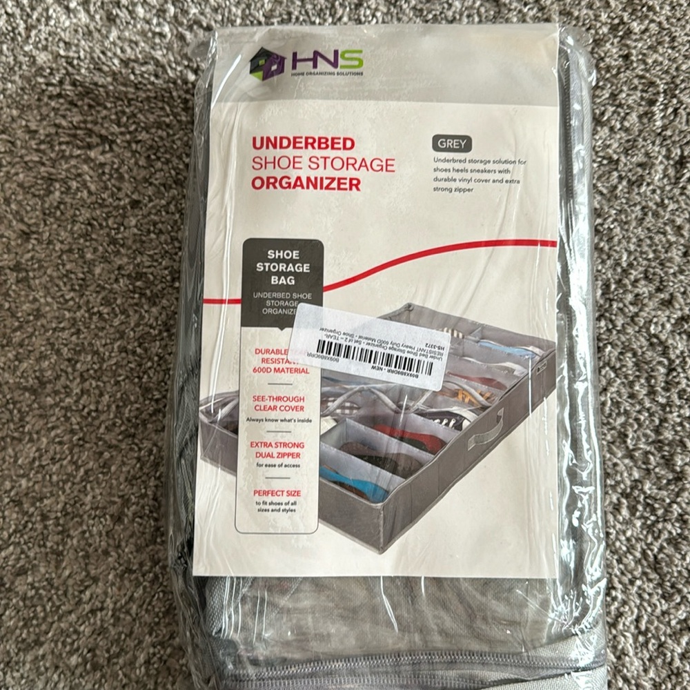 Underbed shoe storage container.  Fits 8 pairs and see-through clear cover.
